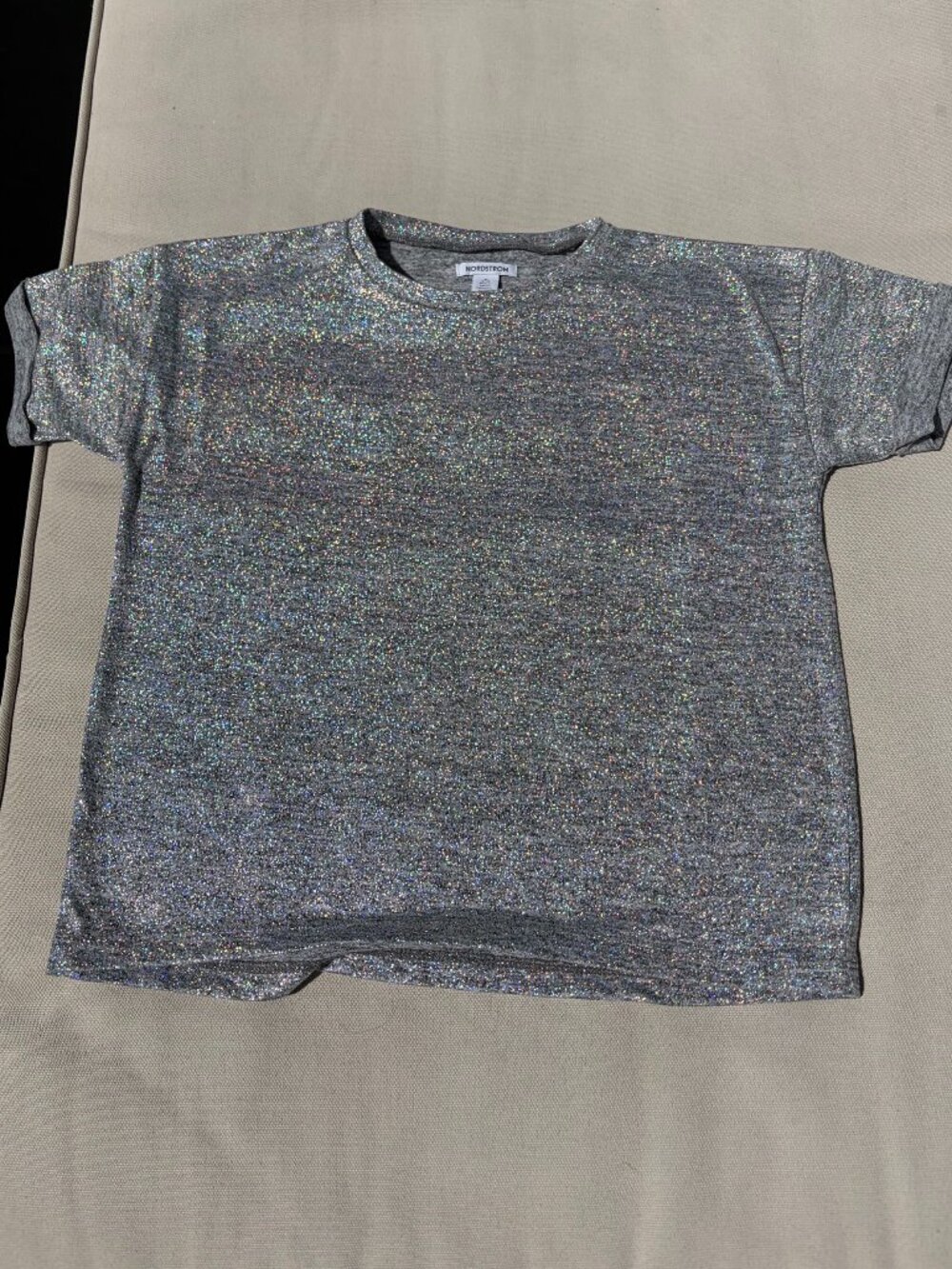 Nordstrom Girls M 8-10 Metallic Sparkle Tee Silver Gold Holiday Party Top